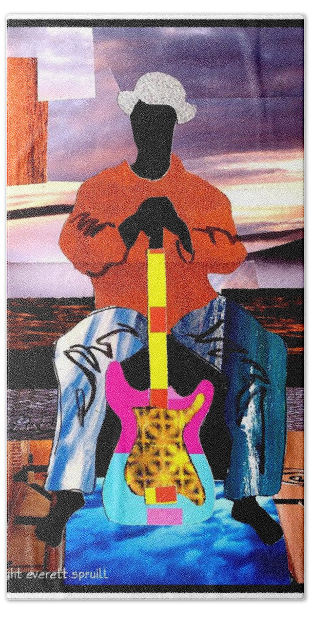 Everett Spruill Hand Towel featuring the painting Guitar Man by Everett Spruill