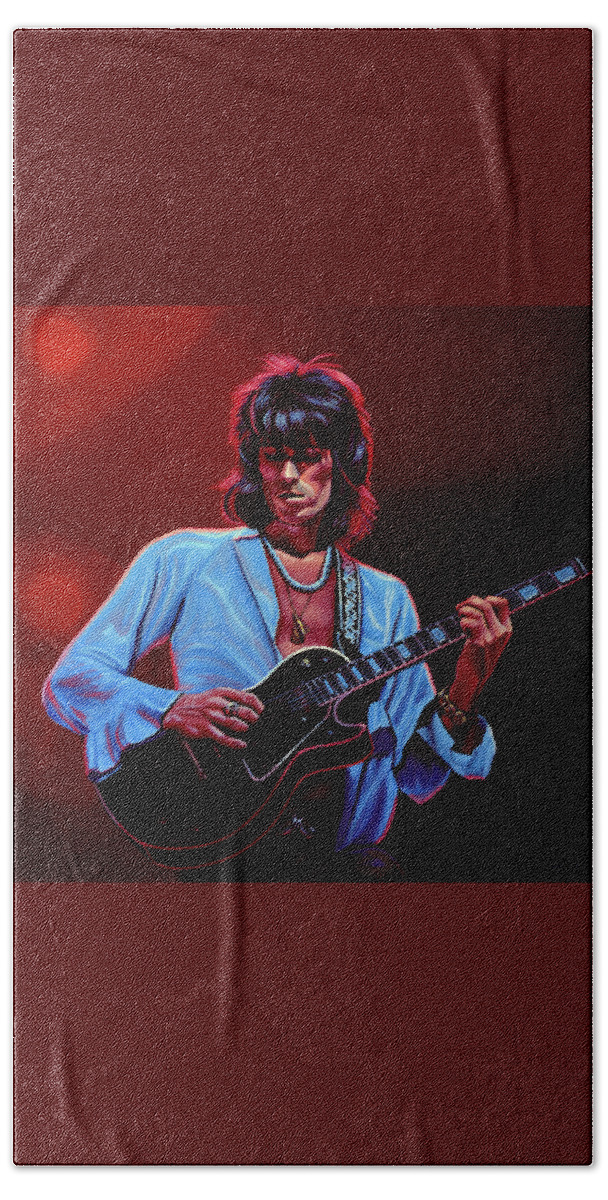 Painting Hand Towel featuring the painting Guitarist Keith Painting by Paul Meijering