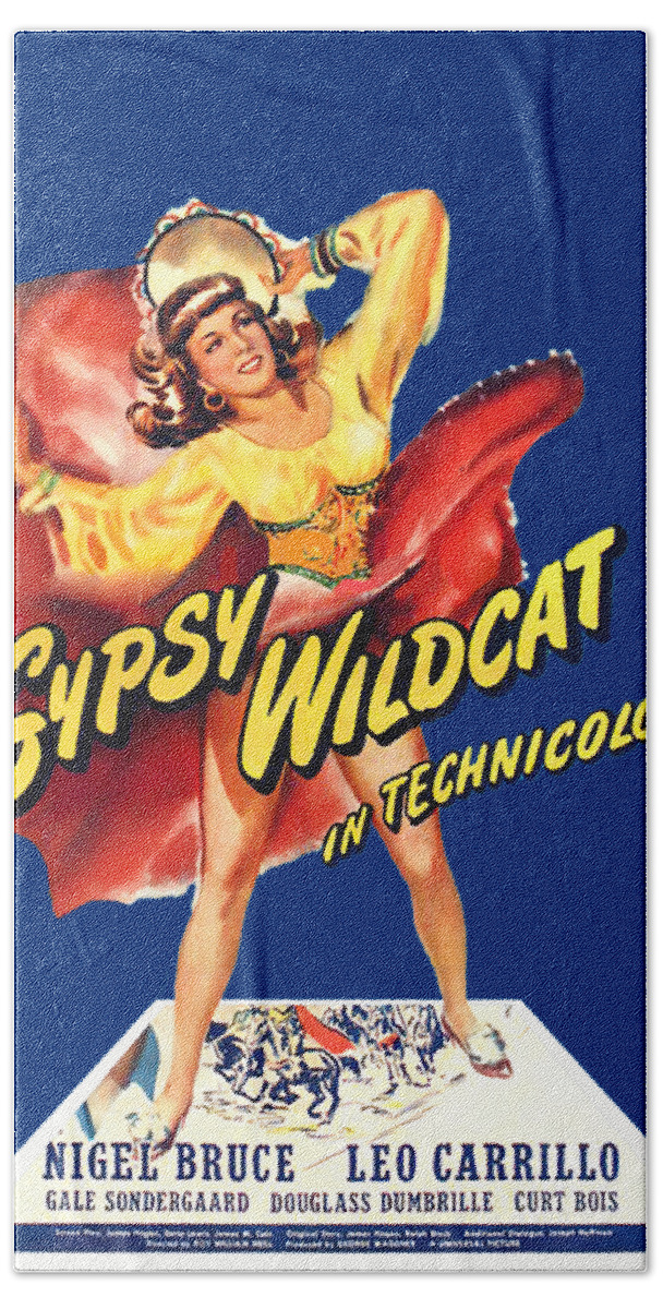 Gypsy Hand Towel featuring the mixed media ''Gypsy Wilcat'', 1944 - 3d movie poster by Movie World Posters