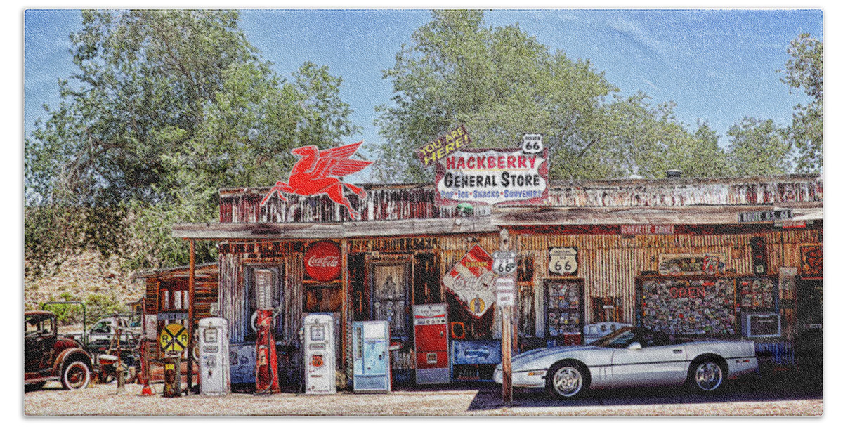 Hackberry Hand Towel featuring the photograph Hackberry General Store on Route 66, Arizona by Tatiana Travelways