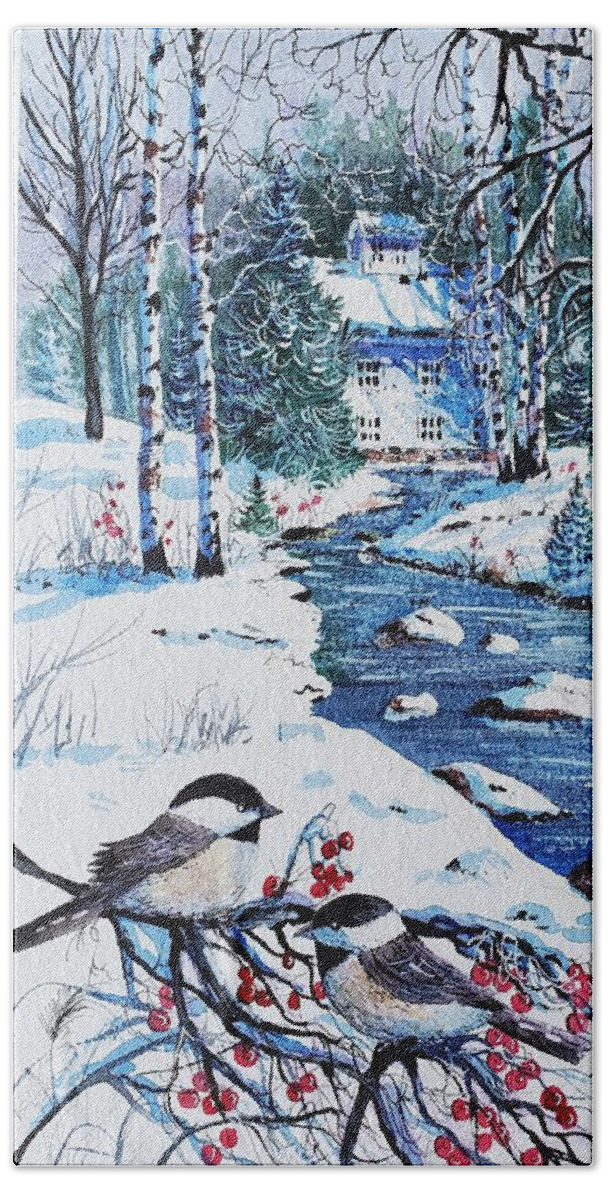 Snow Bath Towel featuring the painting Haines Mill by Diane Phalen