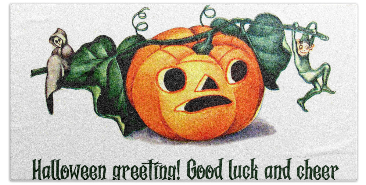 Carved Pumpkin Hand Towel featuring the digital art Halloween Spirits by Long Shot