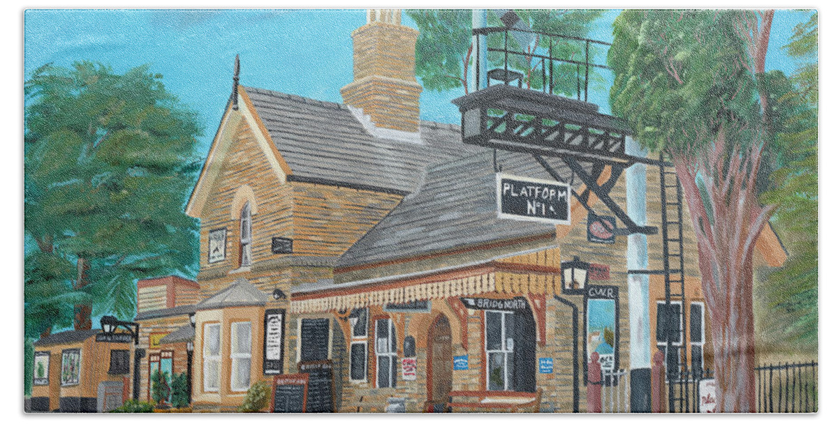 Train Bath Towel featuring the painting Hampton Loade station by David Bigelow