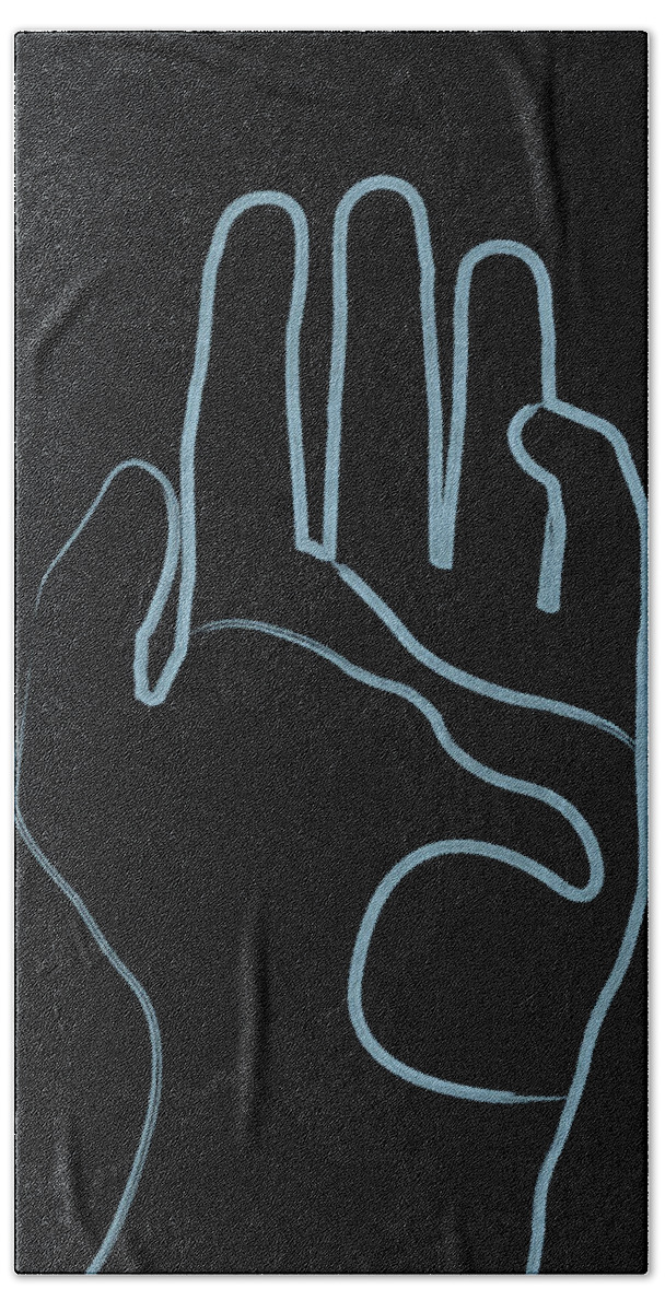 Hand Hand Towel featuring the mixed media Destiny is in your hands - Minimal Line Art - Blue by Studio Grafiikka