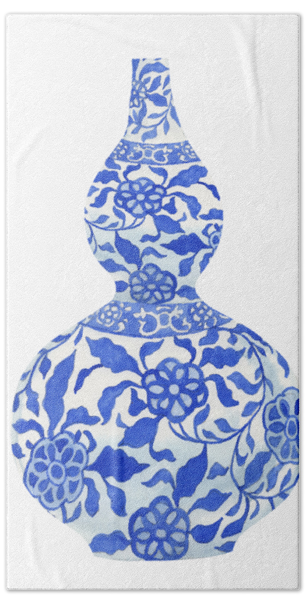 Vase Hand Towel featuring the painting Hand Painted Chinese Dynasty Porcelain Vase Watercolor In White And Blue V by Irina Sztukowski