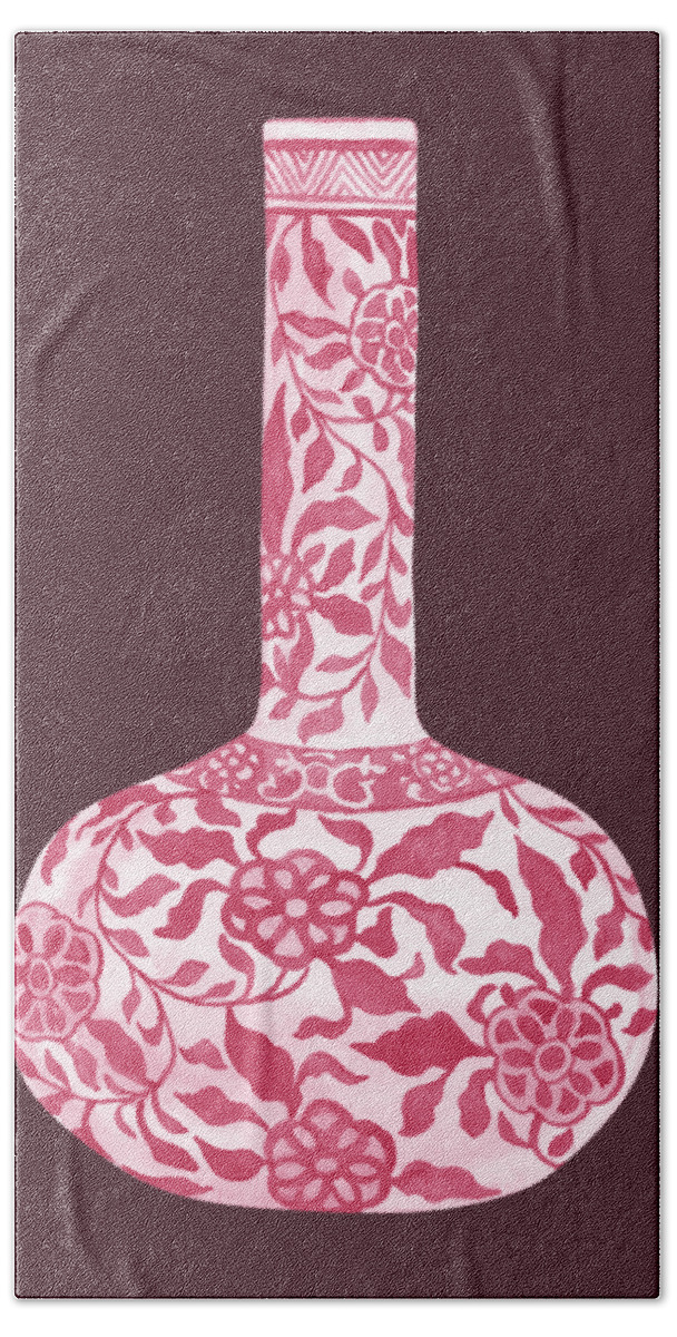 Vase Hand Towel featuring the painting Hand Painted Chinese Porcelain Vase Watercolor In Dusty Pink I by Irina Sztukowski