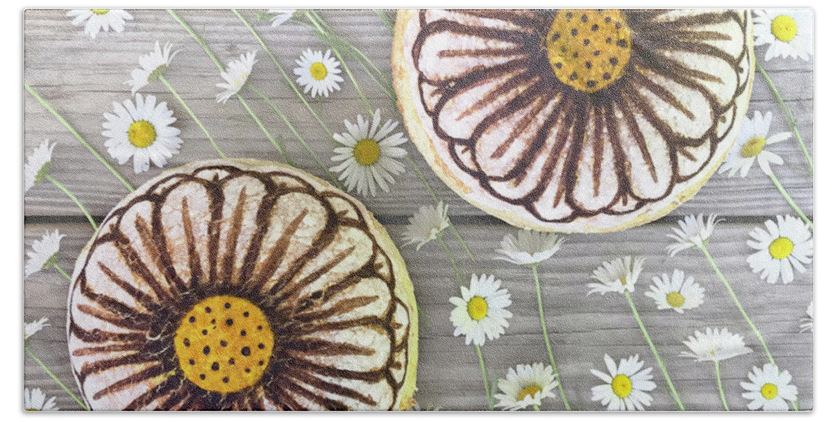 Bread Bath Towel featuring the photograph Hand Painted Sourdough Daisy Duo 3 by Amy E Fraser