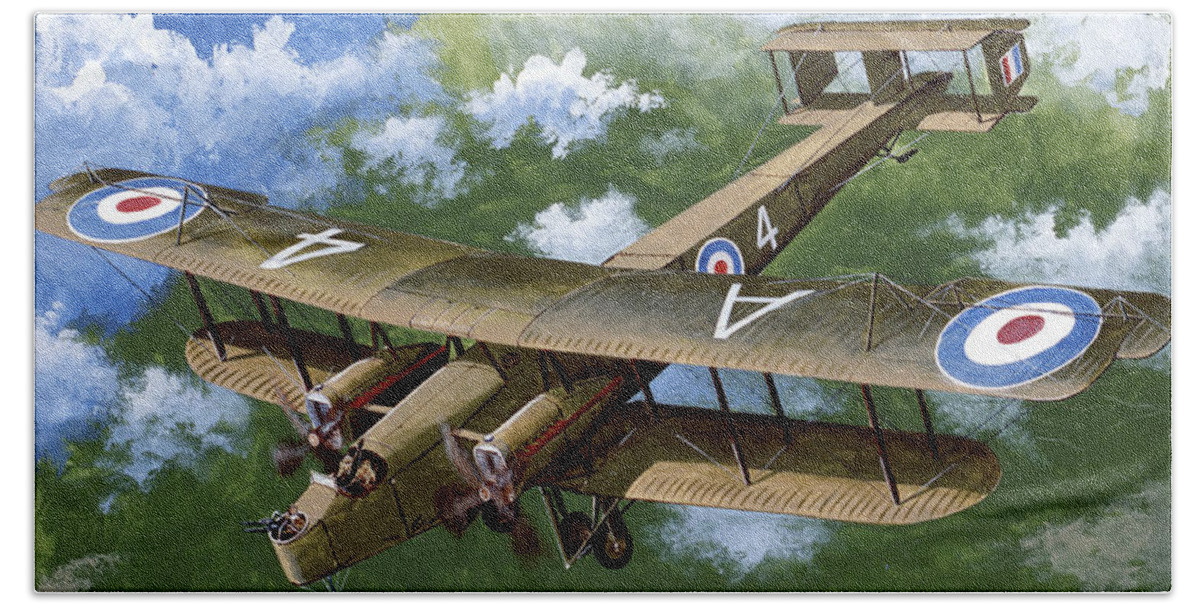 Aviation Bath Towel featuring the painting Handley Page 0/400 by Steve Ferguson
