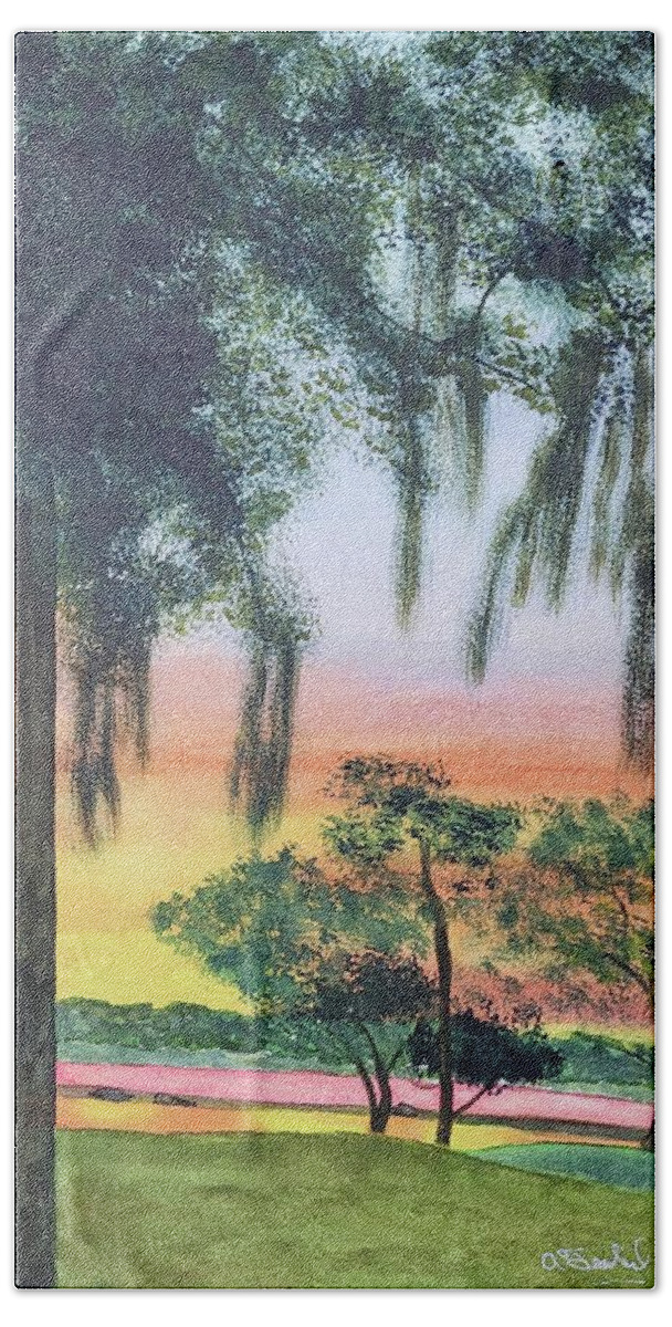 St Helena Island Bath Towel featuring the painting Hanging Moss by Ann Frederick