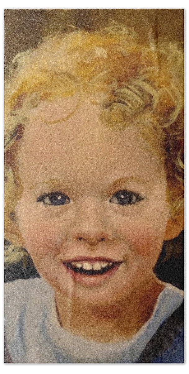 Little Girl Bath Towel featuring the painting Happiness in Curls by Walt Maes