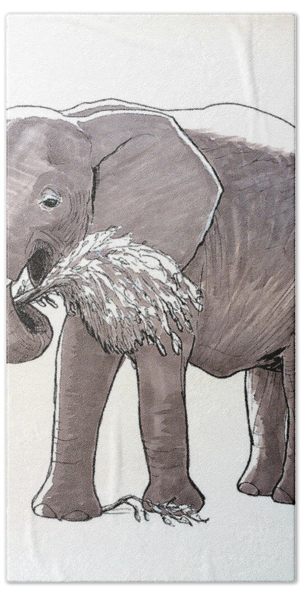 Elephant Hand Towel featuring the drawing Happy Elephant by Rohvannyn Shaw