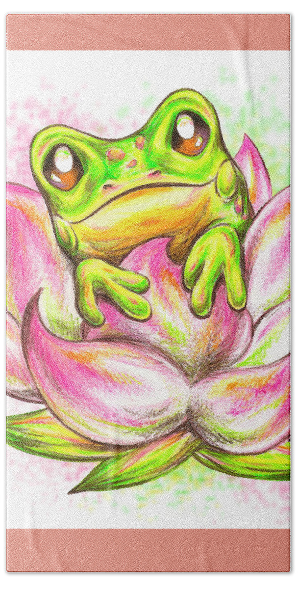 Frog Bath Towel featuring the drawing Happy Frog by Sipporah Art and Illustration