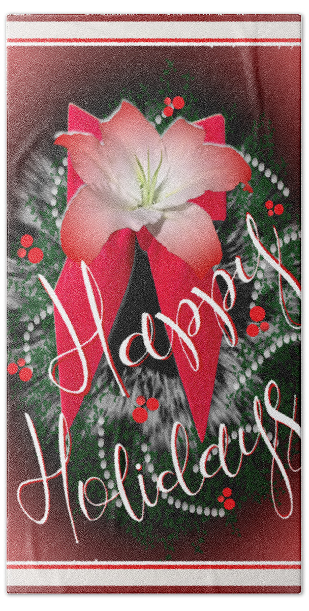 Holiday Hand Towel featuring the digital art Happy Holidays Card by Delynn Addams