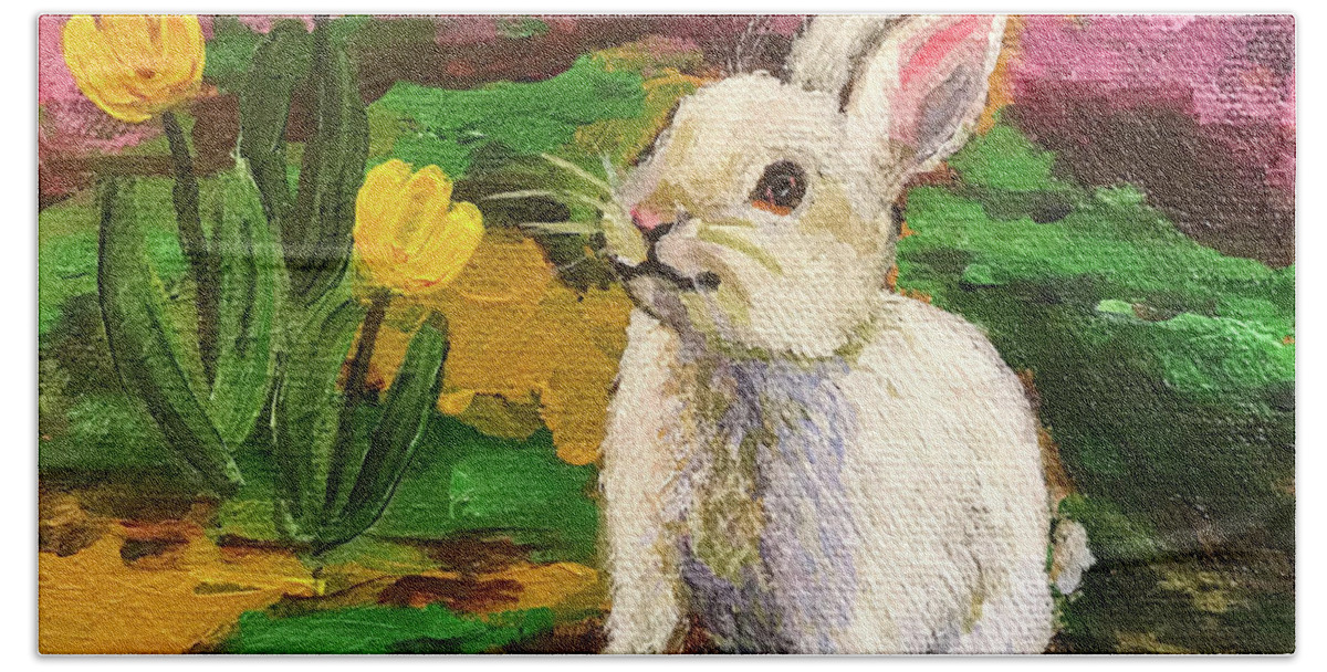 Original Painting Bath Towel featuring the painting Happy Hoppy Easter by Sherrell Rodgers