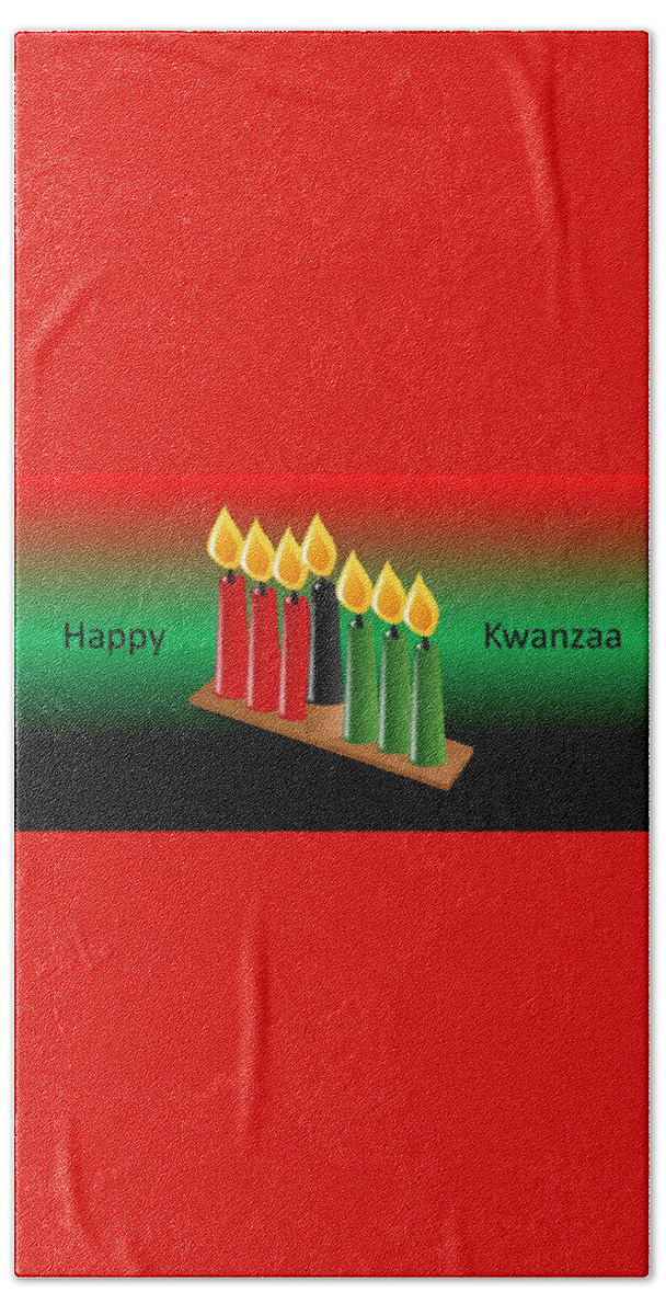 Kwanzaa Bath Towel featuring the mixed media Happy Kwanzaa by Nancy Ayanna Wyatt
