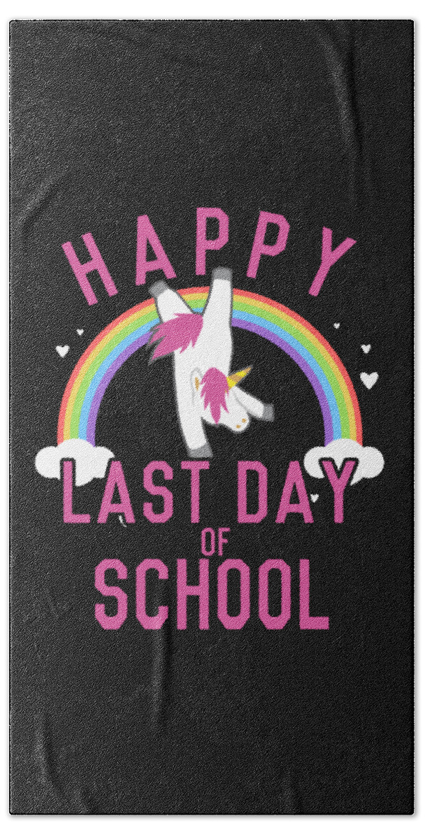 Funny Bath Towel featuring the digital art Happy Last Day of School Unicorn Dancing by Flippin Sweet Gear