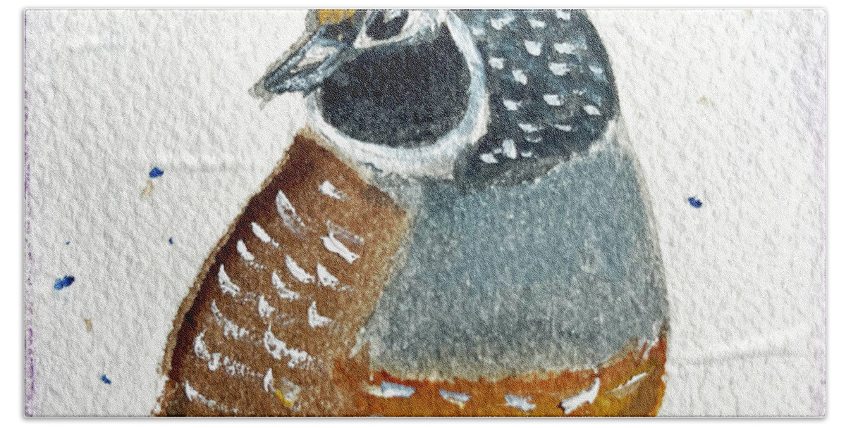 Quail Hand Towel featuring the painting Happy Little Quail by Roxy Rich