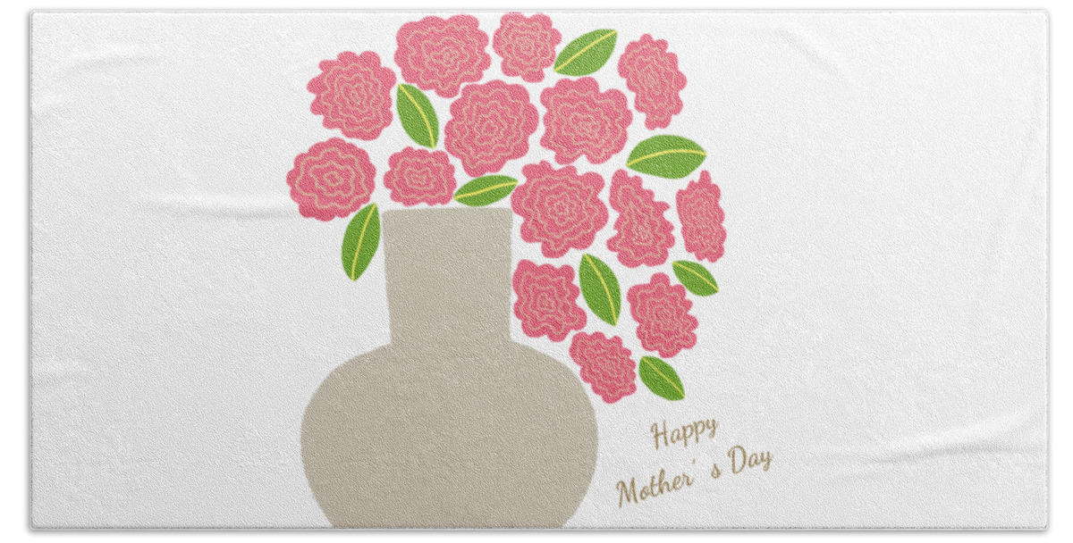 Carnations Hand Towel featuring the drawing Happy Mother's Day by Min Fen Zhu