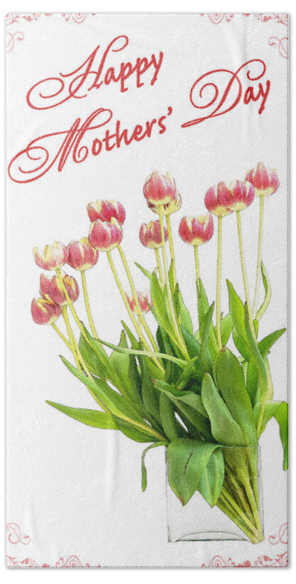 Flowers Bath Towel featuring the mixed media Happy Mothers' Day by Moira Law