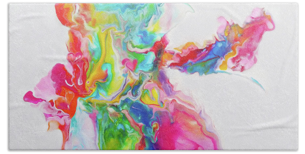 Abstract Bath Towel featuring the painting Happy Spill by Deborah Erlandson