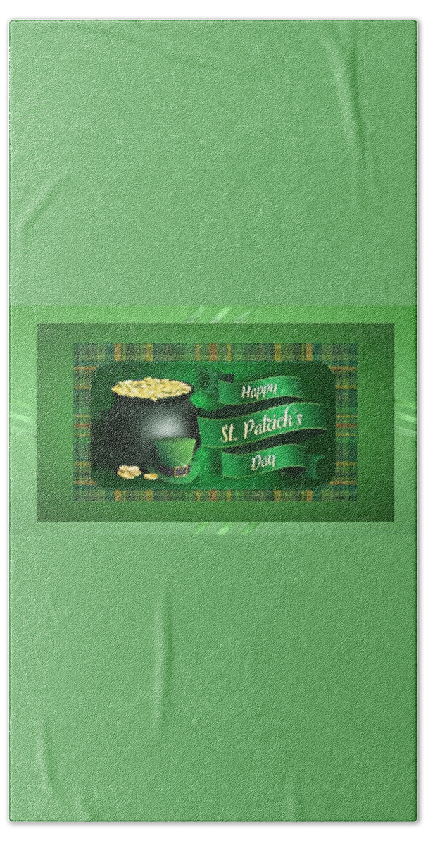 Happy Bath Towel featuring the mixed media Happy St. Patrick's Day by Nancy Ayanna Wyatt