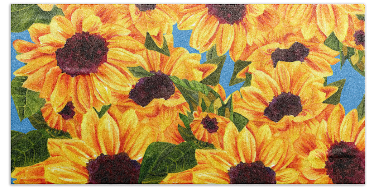 Sunflower Bath Towel featuring the digital art Happy Sunflowers by Linda Bailey