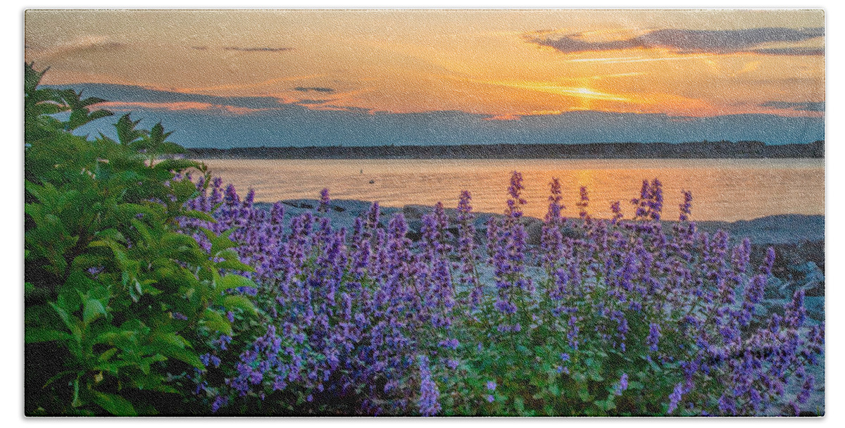 Oswego Ny Sunset Bath Towel featuring the photograph Harbor Walk Sunset Pano by Rod Best