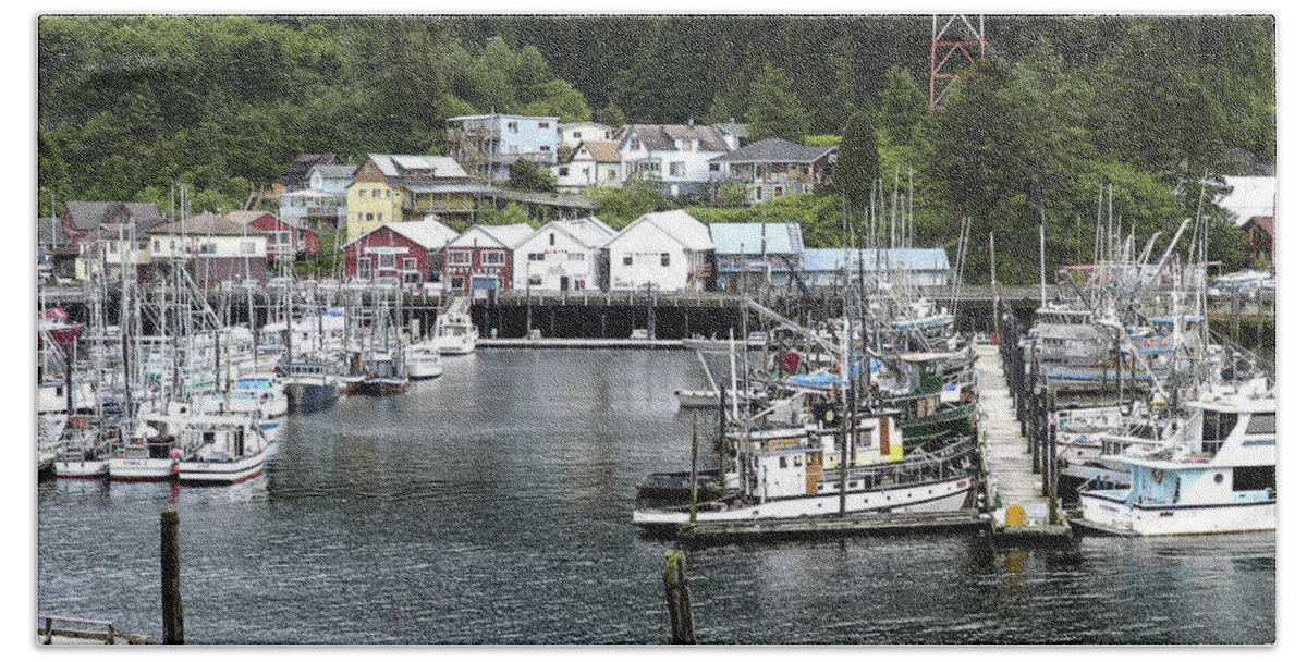Alaska Bath Towel featuring the photograph Harbor with Boats in Ketchikan Alaska by James C Richardson