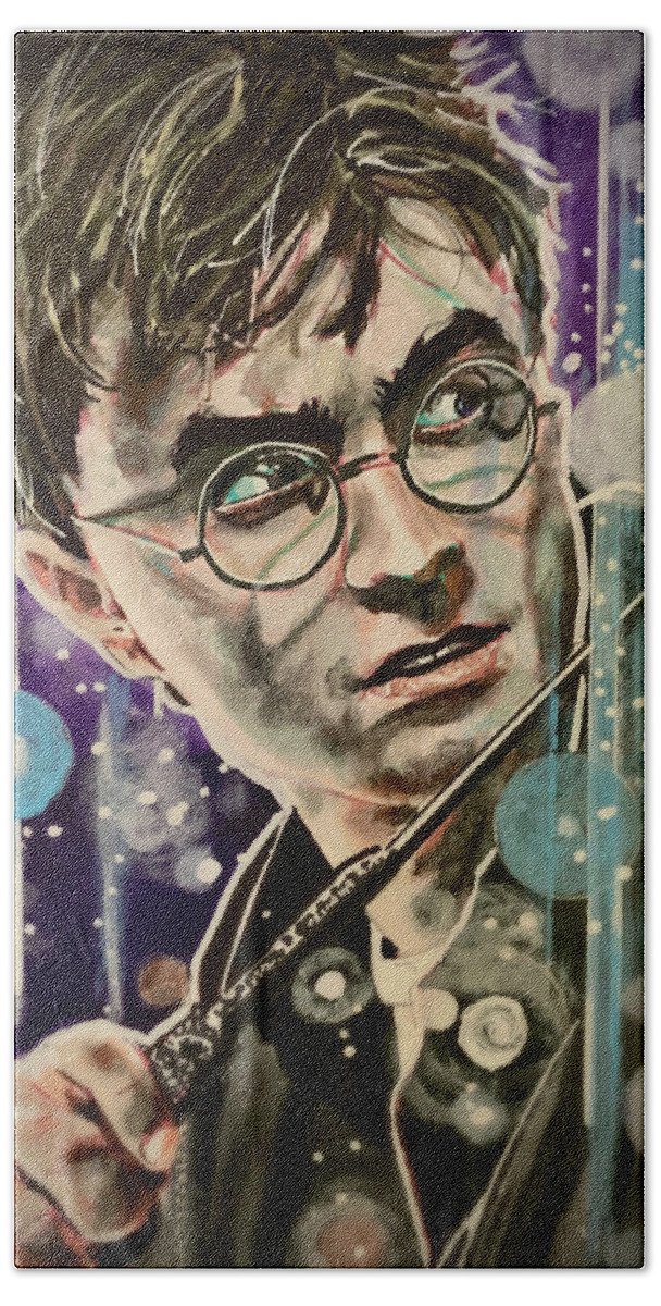 Harry Potter Bath Towel featuring the painting Harry Potter by Joel Tesch