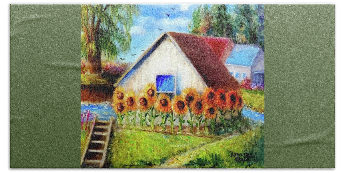 Harsens Hand Towel featuring the painting Harsens Island Cottage by Bernadette Krupa