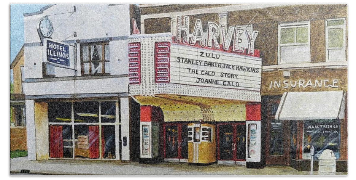 Harvey Illinois Bath Towel featuring the painting Harvey Theater by William Brody