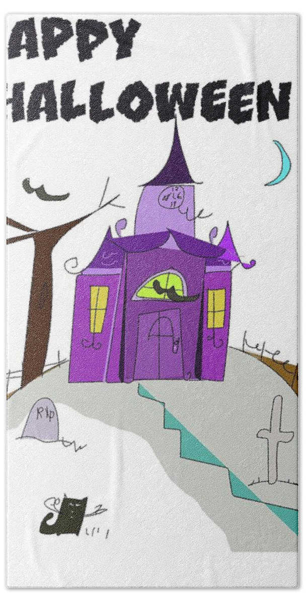 Halloween Hand Towel featuring the digital art Haunted House by Ashley Rice