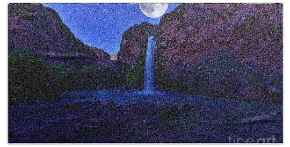 Havasu Falls Bath Towel featuring the photograph Havasu Falls with Raising Moon by Amazing Action Photo Video