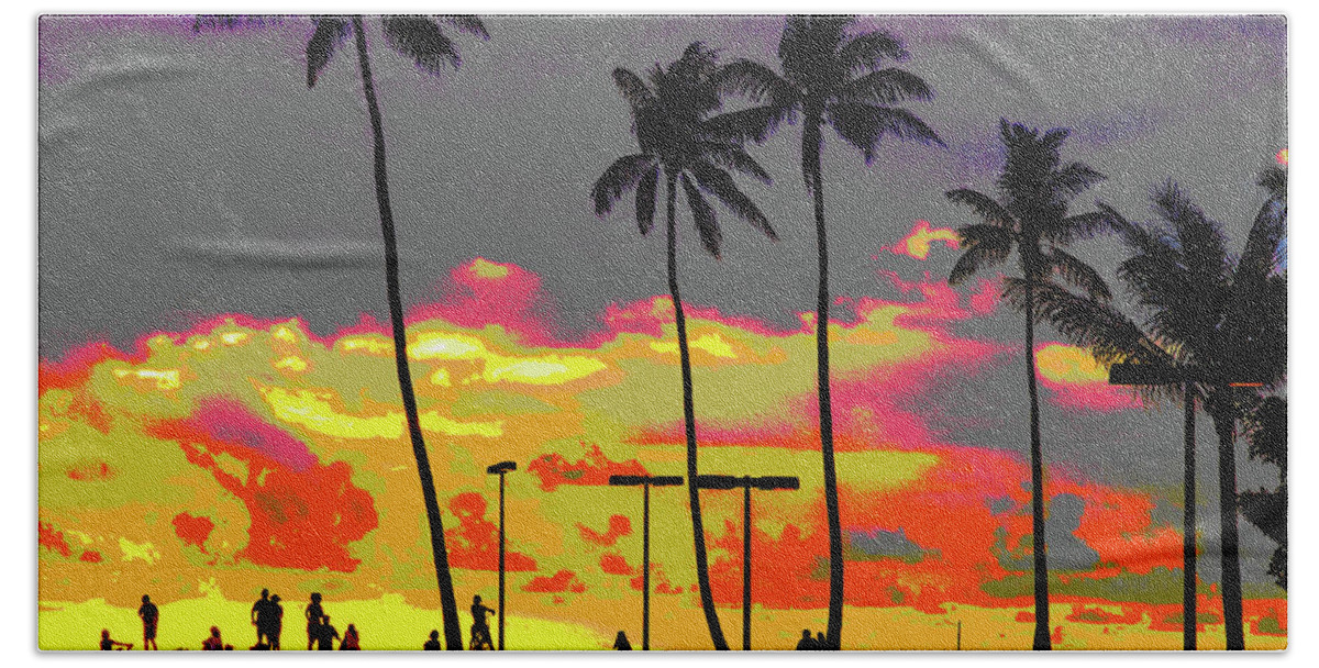 Hawaii Hand Towel featuring the digital art Hawaiian Silhouettes Enhanced by David Desautel
