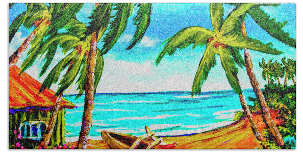 Hawaii Hand Towel featuring the painting Hawaiian Tropical Beach #356 by Donald K Hall