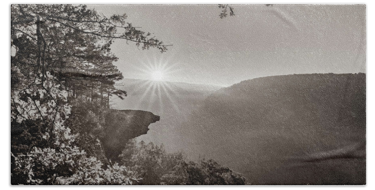 America Hand Towel featuring the photograph Hawksbill Crag - Whitaker Point Sunrise - Sepia Edition by Gregory Ballos