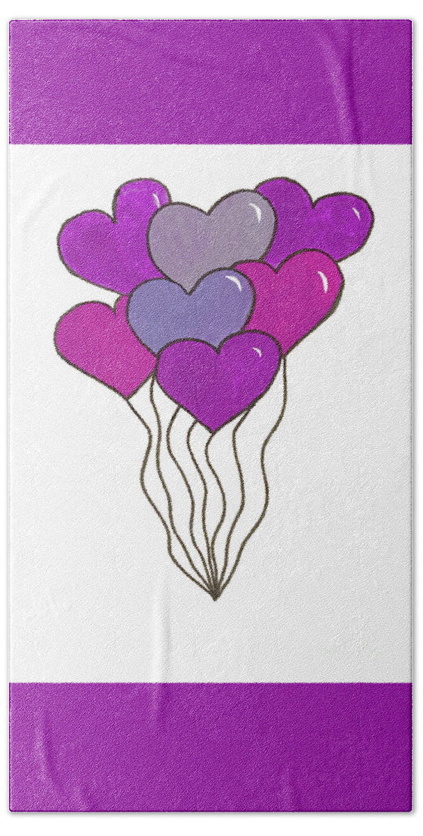 Heart Bath Towel featuring the mixed media Heart Balloons by Lisa Neuman