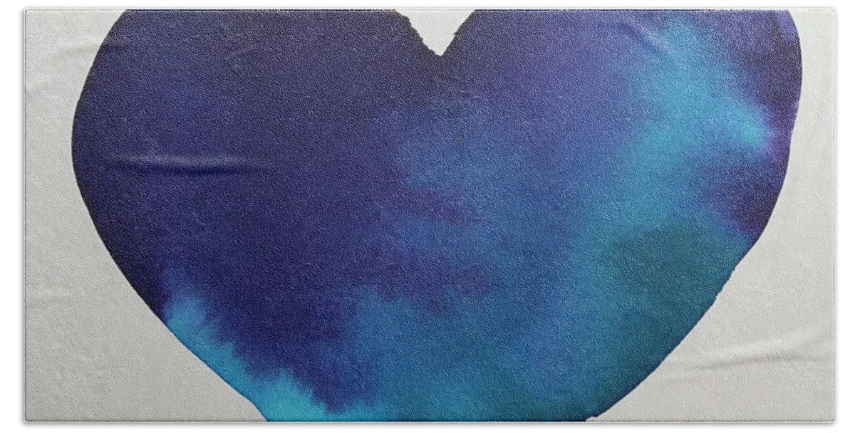 Watercolor Bath Towel featuring the painting Heart Blues by Sandy Rakowitz