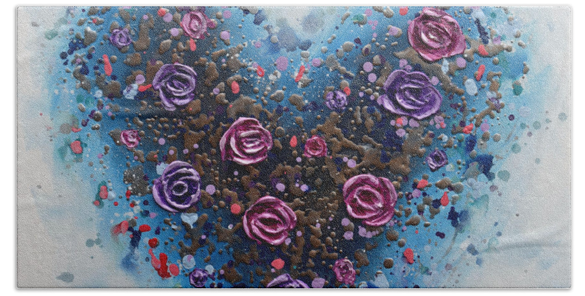 Heart Bath Towel featuring the painting Heart of Roses by Amanda Dagg