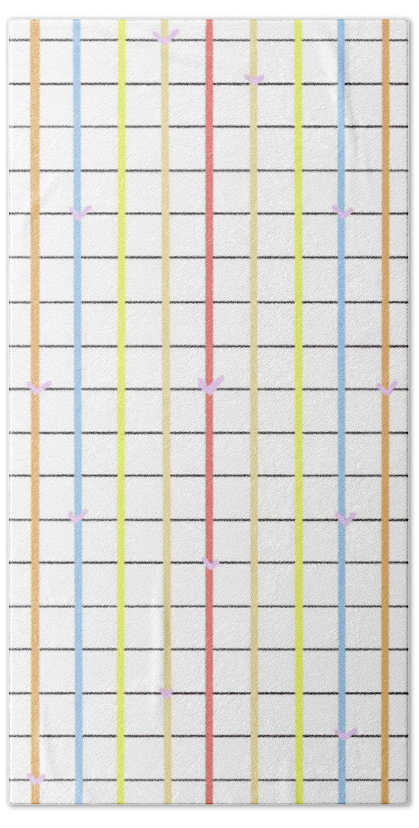 Pattern Bath Towel featuring the digital art Heart Rainbow Grid by Ashley Rice
