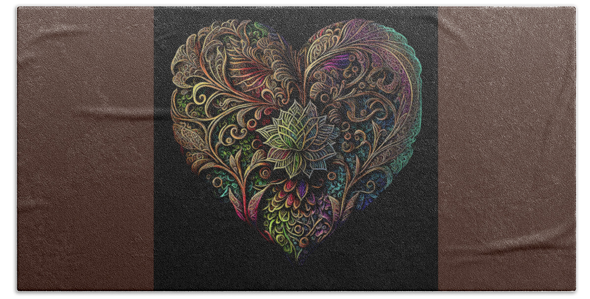 Hearts Bath Towel featuring the digital art Heart with Lotus by Peggy Collins