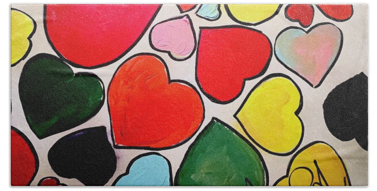  Hand Towel featuring the painting Hearts by Angie ONeal