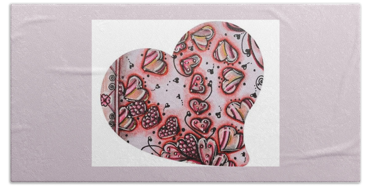 Hearts Hand Towel featuring the mixed media Hearts by Brenna Woods