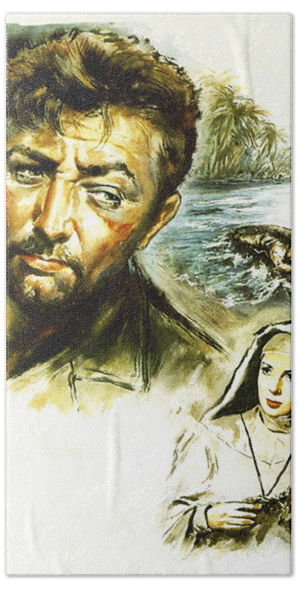 Heaven Hand Towel featuring the painting ''Heaven Knows Mr. Allison'', 1957, movie poster painting by Movie World Posters