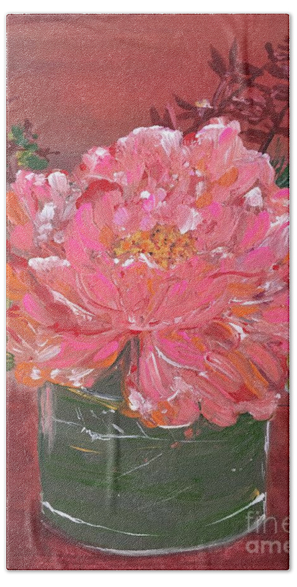 Flowers Peony Still Life Floral Petals Botanical Bath Towel featuring the painting Heavenly Peony by Debora Sanders