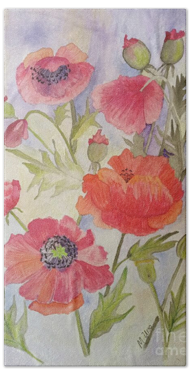 Poppies Hand Towel featuring the painting Heavenly Poppies by Maria Urso