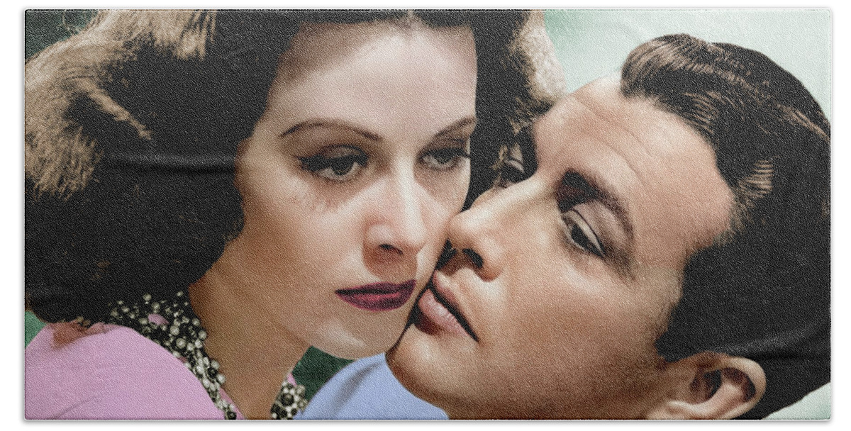 Hedy Lamarr Hand Towel featuring the photograph Hedy Lamarr and Robert Taylor by Movie World Posters