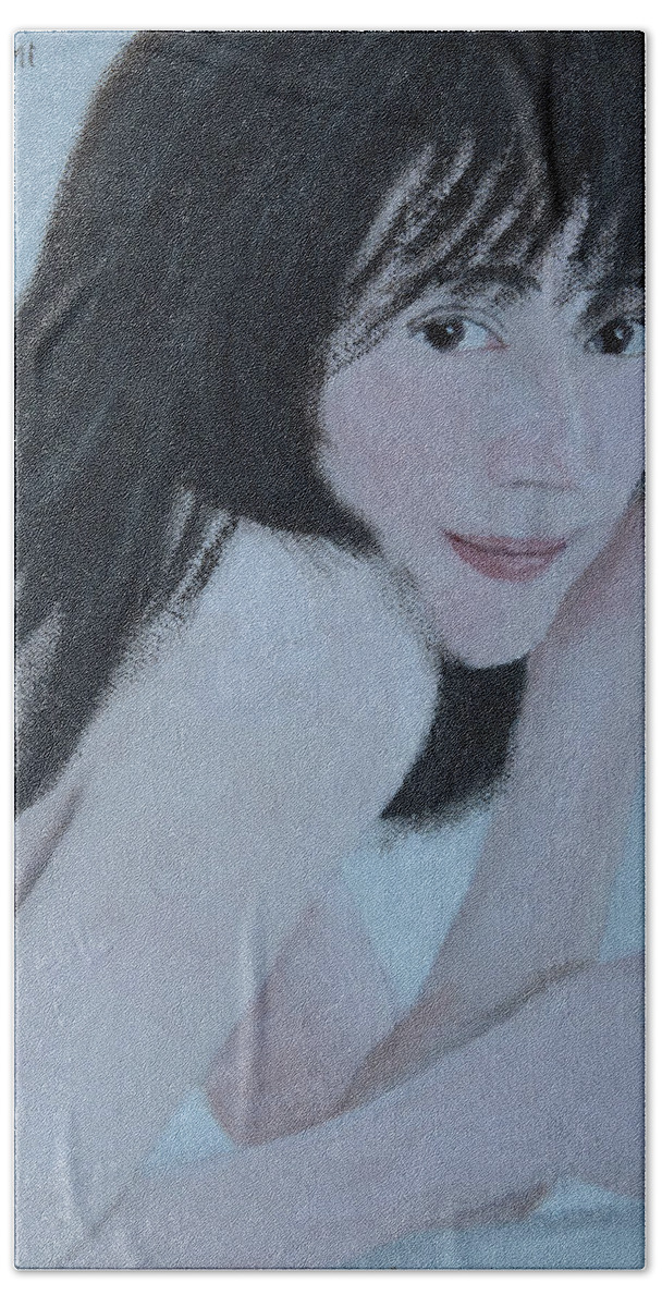 Nude Bath Towel featuring the painting Hello by Masami IIDA