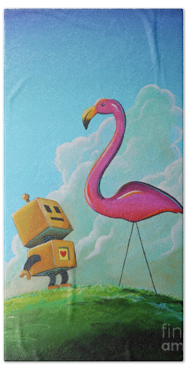 Robot Hand Towel featuring the painting Hello Pinky by Cindy Thornton