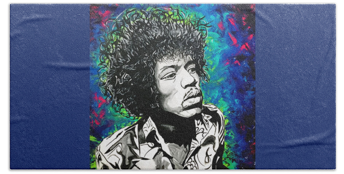 Jimi Hendrix Bath Towel featuring the painting Hendrix by Sergio Gutierrez